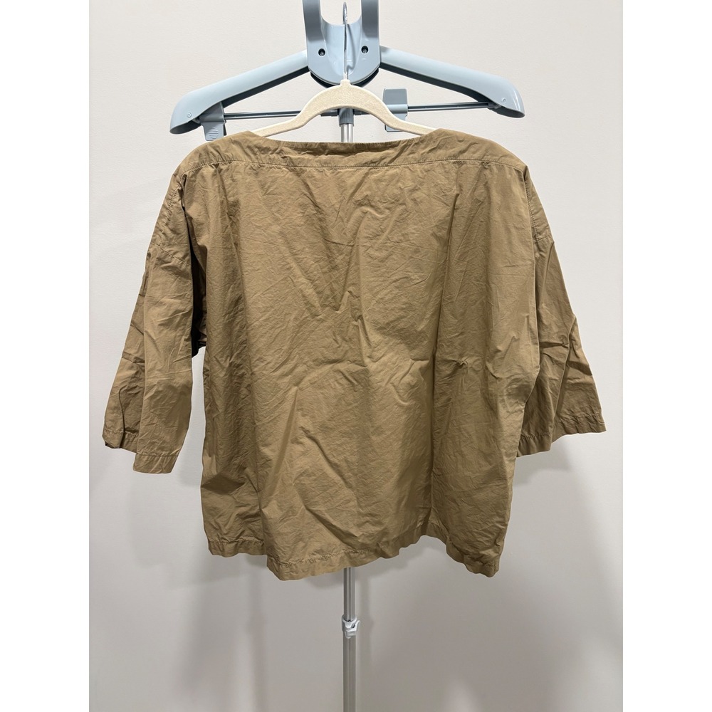 Black Crane Boat Neck Top Boxy Oversized Clay Tan Brown Size Small 100% Cotton - Picture 2 of 9